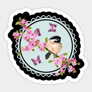 Spring Flowers And Bird Art Sticker